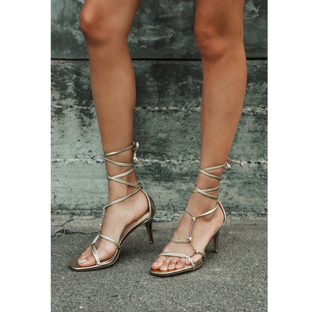 NEW Lulus Parrie Metallic Lace-Up Heeled Sandals